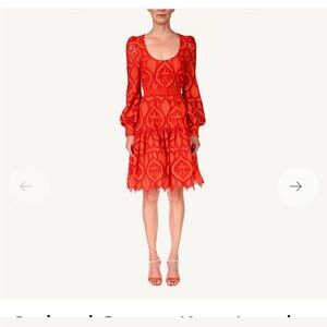 Badgley Mischka Red Orange Long Sleeve lace Dress